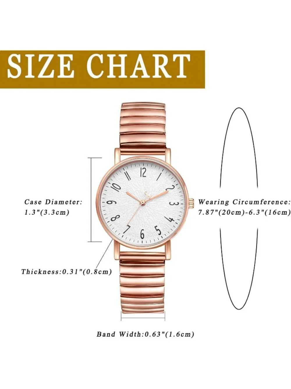 Women's Rose Gold Analog Quartz Big Dial Elastic Stretch Band Casual Wrist Watch